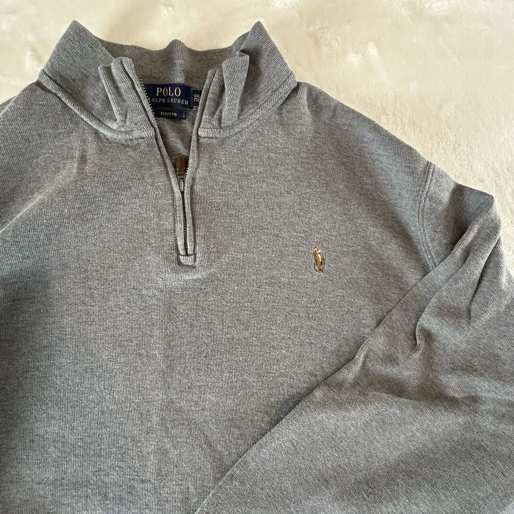 Polo Ralph Lauren Sweater 2XL Gray Estate Rib Flesh Pony 1/4 Zip Long Sleeve XXL